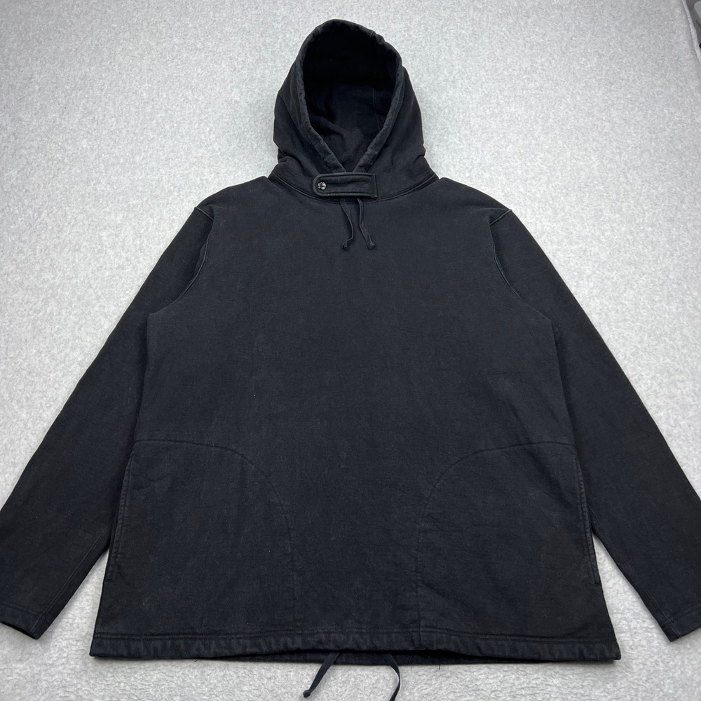 Engineered Garments Sweatshirt Men's XXL Black Button Neck Drawstring Hem Hoodie